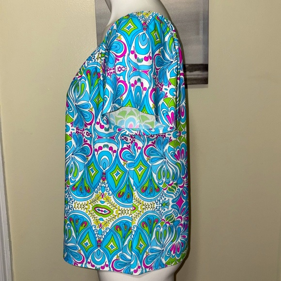 JUDE CONNALLY Aqua Pink Beautiful Colorful Elastic On Off Shoulder Top Size S - Picture 6 of 11